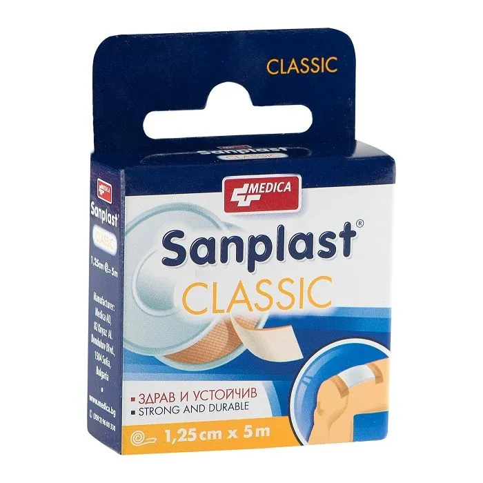 medica-sanplast-classic-prikrepvasch-plastir-za-normalna-kozha-1-25-sm-5-m Sanplast Classic – Медицински пластир 1.25 cm × 5 m - Image 1